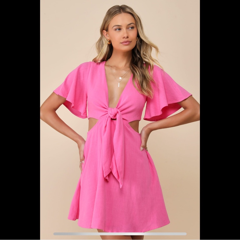 Lulus Perfect Day for Love Pink Cutout Tie-Front Mini Dress